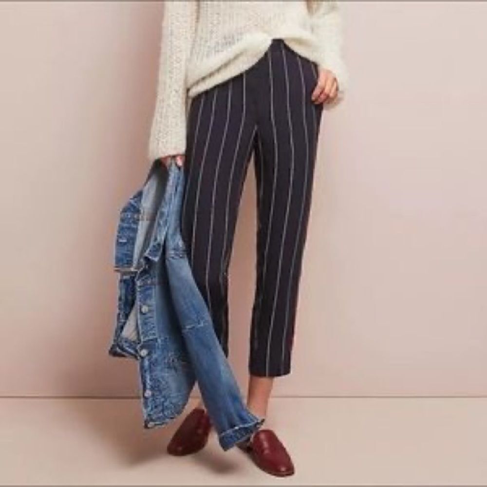 Anthropologie ett:twa Piped + Striped Navy Pant